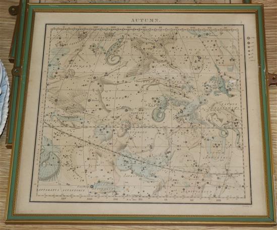 After Emslie, five coloured engravings, Astrological star charts, 27 x 29cm